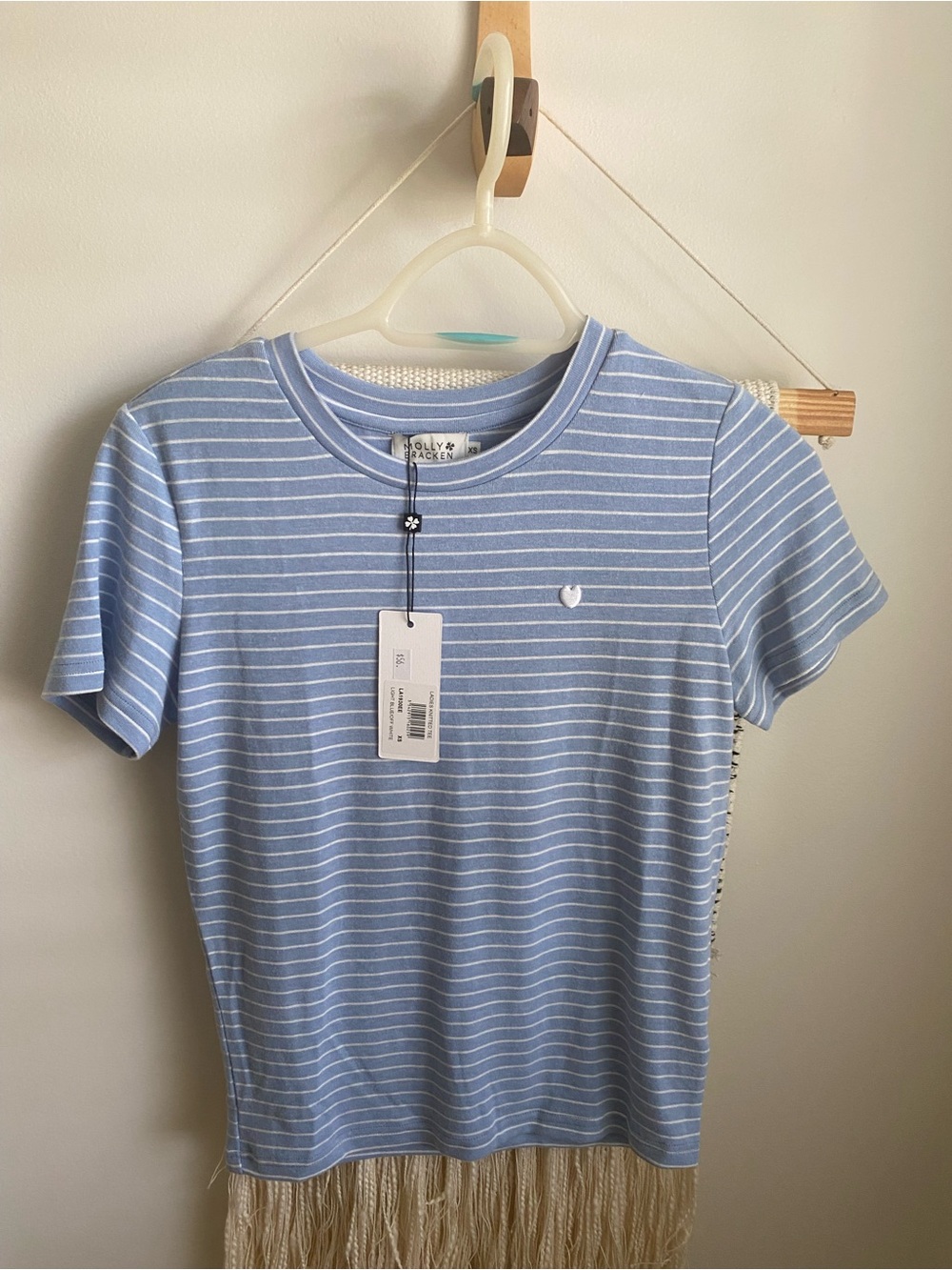 Molly Bracken Blue & White Striped Tee with Heart Logo